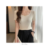 半袖 リブ 通販 トップス カットソー リブニット Tシャツ ラウンドネック 通勤 通学 きれいめ カジュアル スリム 細身 春 夏 無地 シンプル 大人 おとな かわいい カワイイ やわらかい