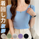 半袖 リブ 通販 トップス カットソー リブニット Tシャツ ラウンドネック 通勤 通学 きれいめ カジュアル スリム 細身 春 夏 無地 シンプル 大人 おとな かわいい カワイイ やわらかい