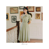 ワンピース レディース 春 通販 半袖 フレアワンピース パフスリーブ ギャザーワンピース 膝下 ミディアム ドレス リボン ボウタイ フリル ミモレ丈 春夏 ひざ下丈 かわいい 可愛い