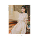 ワンピース レディース 春 通販 半袖 フレアワンピース パフスリーブ ギャザーワンピース 膝下 ミディアム ドレス リボン ボウタイ フリル ミモレ丈 春夏 ひざ下丈 かわいい 可愛い