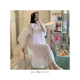 ネグリジェ ワンピース 姫 通販 ルームウェア レディース 半袖 カワイイ フリル 可愛い シースルー セクシー 夏 春 ゆったり Aライン 寝巻き ねまき 寝間着 部屋着 5分袖 五分袖