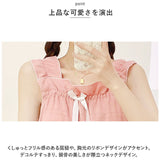 ルームウェア レディース 夏 袖無し ノースリーブ 通販 ネグリジェ 寝間着 パジャマ ナイトドレス 胸パッド付き 袖なし ひざ下 コットン 綿 リボン 薄い カジュアル 春 かわいい おしゃれ