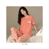 ルームウェア レディース 夏 通販 パジャマ 上下 セット クロップドパンツ ズボン 半袖 Tシャツ 部屋着 寝巻き ナイトウェア 綿 コットン 通気性 薄手 柔らかい 旅行 お出かけ リラックス