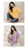ルームウェア レディース 夏 通販 パジャマ 上下 セット クロップドパンツ ズボン 半袖 Tシャツ 部屋着 寝巻き ナイトウェア 綿 コットン 通気性 薄手 柔らかい 旅行 お出かけ リラックス