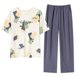 ルームウェア レディース 夏 通販 パジャマ 上下 セット クロップドパンツ ズボン 半袖 Tシャツ 部屋着 寝巻き ナイトウェア 綿 コットン 通気性 薄手 柔らかい 旅行 お出かけ リラックス