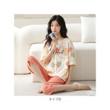ルームウェア レディース 夏 通販 パジャマ 上下 セット 半袖 Tシャツ 長ズボン パンツ セットアップ 部屋着 寝巻き ナイトウェア 綿 コットン 通気性 旅行 お出かけ 薄手 柔らかい