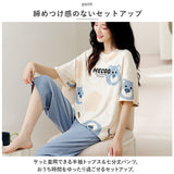 ルームウェア レディース 夏 通販 パジャマ 上下 セット 半袖 Tシャツ 長ズボン パンツ セットアップ 部屋着 寝巻き ナイトウェア 綿 コットン 通気性 旅行 お出かけ 薄手 柔らかい