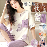 ルームウェア レディース 夏 通販 パジャマ 上下 セット 半袖 Tシャツ 長ズボン パンツ セットアップ 部屋着 寝巻き ナイトウェア 綿 コットン 通気性 旅行 お出かけ 薄手 柔らかい