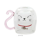 セラミック藍 マグカップ 猫 通販 マグ コップ コーヒーカップ スープカップ 食器 カップ 2重構造 2重 ダブルウォール 耐熱 耐熱ガラス アイス ホット ネコ ねこ cat 2重ガラス