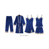 ルームウェア レディース おしゃれ 通販 ナイトウェア 部屋着 パジャマ 寝巻き ネグリジェ 5点セット ガウン キャミソール 半ズボン ショートパンツ 長ズボン サテン地 レース 通気性