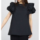 フリル 袖 トップス レディース 通販 カットソー フリルトップス プルオーバー シャツ フリル袖 半袖トップスレディース 半袖トップス フレアライン ドット 水玉 かわいい 可愛い