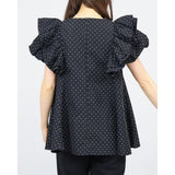 フリル 袖 トップス レディース 通販 カットソー フリルトップス プルオーバー シャツ フリル袖 半袖トップスレディース 半袖トップス フレアライン ドット 水玉 かわいい 可愛い