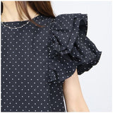 フリル 袖 トップス レディース 通販 カットソー フリルトップス プルオーバー シャツ フリル袖 半袖トップスレディース 半袖トップス フレアライン ドット 水玉 かわいい 可愛い