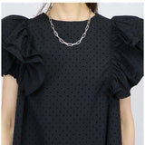 フリル 袖 トップス レディース 通販 カットソー フリルトップス プルオーバー シャツ フリル袖 半袖トップスレディース 半袖トップス フレアライン ドット 水玉 かわいい 可愛い