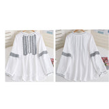ブラウス 七分袖 通販 刺繍ブラウス シャツ スキッパーシャツ ボリュームスリーブ チュニック丈 綿 コットン コットンスラブ レディース 大人カジュアル おしゃれ かわいい ぽわん袖