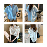 ブラウス 半袖 レディース ストライプ柄 通販 シャツ シャツブラウス レディースシャツ 半袖シャツ ロングシャツ カジュアルシャツ ナチュラル ストライプ スタンダード 春 夏 カジュアル