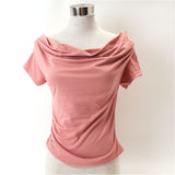 Tシャツ オフショルダー レディース 通販 tシャツ レディースTシャツ シャツ レディースtシャツ カットソー プルオーバー ドレープ ドレープネック オフショル 肩出し 春 夏 大人