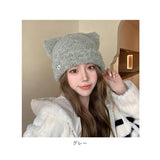 猫耳ニット帽 レディース 通販 ニット帽子 ねこみみ帽子 ニットキャップ リブ編み ビーニー ネコ耳ハット 防寒 あったか 秋冬 かわいい おしゃれ 耳まで暖かい 伸縮性 ストレッチ