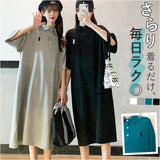 ワンピース レディース 通販 半袖 ワンピ ロングワンピ かわいい おしゃれ ポロワンピース 無地 ワンポイント ゆったり 体型カバー カジュアル 春 夏 秋 アメカジ きれいめ 通気性