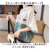 パーカー 半袖 レディース 通販 Tシャツ フード付き カットソー 夏 トップス スウェット トレーナー プルオーバー フードパーカー 半袖パーカー おしゃれ かわいい ゆったり