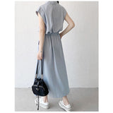 ワンピース 夏 レディース 通販 シャツワンピース ロングワンピース ノースリーブ ワンピ マキシ マキシワンピース シャツ ブラウス ウエストリボン お出かけ リゾート 通勤 通学 Aライン