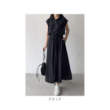 ワンピース 夏 レディース 通販 シャツワンピース ロングワンピース ノースリーブ ワンピ マキシ マキシワンピース シャツ ブラウス ウエストリボン お出かけ リゾート 通勤 通学 Aライン