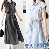 ワンピース 夏 レディース 通販 シャツワンピース ロングワンピース ノースリーブ ワンピ マキシ マキシワンピース シャツ ブラウス ウエストリボン お出かけ リゾート 通勤 通学 Aライン