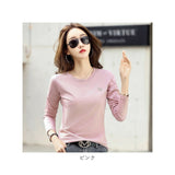 Tシャツ レディース 長袖 通販 カットソー 丸首 部屋着 普段着 クルーネック ラウンドネック 刺繍 コットン 綿 カジュアル 薄手 シンプル 着まわし 夏 トップス