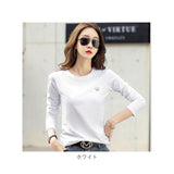 Tシャツ レディース 長袖 通販 カットソー 丸首 部屋着 普段着 クルーネック ラウンドネック 刺繍 コットン 綿 カジュアル 薄手 シンプル 着まわし 夏 トップス