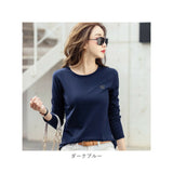 Tシャツ レディース 長袖 通販 カットソー 丸首 部屋着 普段着 クルーネック ラウンドネック 刺繍 コットン 綿 カジュアル 薄手 シンプル 着まわし 夏 トップス
