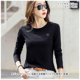 Tシャツ レディース 長袖 通販 カットソー 丸首 部屋着 普段着 クルーネック ラウンドネック 刺繍 コットン 綿 カジュアル 薄手 シンプル 着まわし 夏 トップス