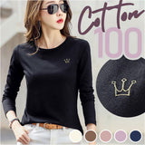 Tシャツ レディース 長袖 通販 カットソー 丸首 部屋着 普段着 クルーネック ラウンドネック 刺繍 コットン 綿 カジュアル 薄手 シンプル 着まわし 夏 トップス