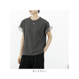 Tシャツ レディース 半袖 通販 クルーネック メッシュ フリル レース 綿 コットン カジュアル シンプル 柔らかい 春 夏 秋 トップス おしゃれ かわいい