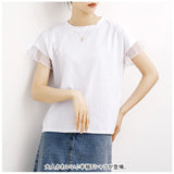 Tシャツ レディース 半袖 通販 クルーネック メッシュ フリル レース 綿 コットン カジュアル シンプル 柔らかい 春 夏 秋 トップス おしゃれ かわいい