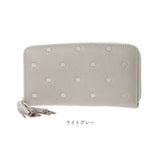 perche ペルケ 財布 08-06-02970 通販 牛革ドット刺繍ラウンド長財布 長財布 長サイフ ながさいふ 本革 ロングウォレット レディース ラウンドファスナー おしゃれ レザー 大人 オシャレ