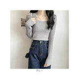 ニット セーター レディース 通販 ニットセーター シャツ スリーブセーター ニットソー スクエアネック 長袖 パフスリーブ ローネック かわいい 無地 シンプル トップス エレガント 春 秋