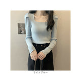 ニット セーター レディース 通販 ニットセーター シャツ スリーブセーター ニットソー スクエアネック 長袖 パフスリーブ ローネック かわいい 無地 シンプル トップス エレガント 春 秋