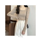 ニット セーター レディース 通販 ニットセーター シャツ スリーブセーター ニットソー スクエアネック 長袖 パフスリーブ ローネック かわいい 無地 シンプル トップス エレガント 春 秋