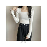 ニット セーター レディース 通販 ニットセーター シャツ スリーブセーター ニットソー スクエアネック 長袖 パフスリーブ ローネック かわいい 無地 シンプル トップス エレガント 春 秋