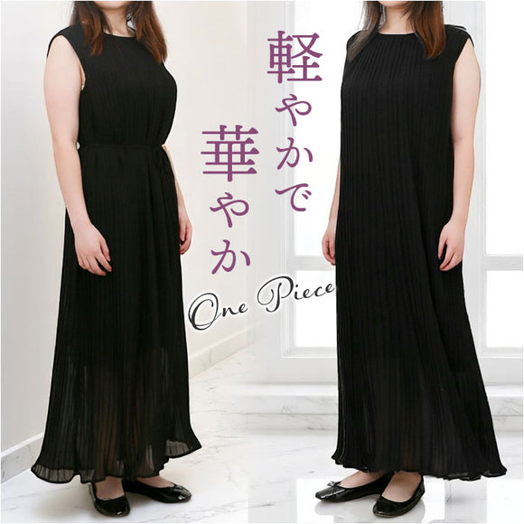 ロングワンピース ノースリーブ レディース 通販 プリーツワンピース ワンピース ワンピ ロングワンピ プリーツ 袖なし 袖無し そで無し 薄手 ゆったり 体型カバー 柔らか 着心地よい