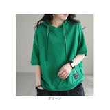 パーカー 半袖 レディース 通販 Tシャツ フード付き カットソー 夏 トップス スウェット トレーナー プルオーバー フードパーカー 半袖パーカー おしゃれ かわいい 綿 コットン ゆったり