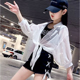キッズダンス 衣装 女の子 通販 キッズ ダンス衣装 前結び シャツ シースルー ブラウス シアートップス シアーシャツ ショート丈 ドルマンスリーブ ゆったり 7分袖 七分袖 襟付き