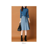 ニットワンピース ロング 長袖 通販 フォーマル Aライン ニット ワンピース マキシ丈 リボン ストライプ きれいめ フェミニン レディース 秋 冬 上品 おしゃれ 30代 40代