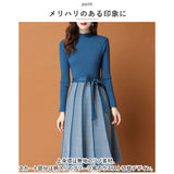 ニットワンピース ロング 長袖 通販 フォーマル Aライン ニット ワンピース マキシ丈 リボン ストライプ きれいめ フェミニン レディース 秋 冬 上品 おしゃれ 30代 40代