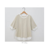 カットソー 七分袖 通販 Tシャツ トップス プルオーバー レディース クルーネック 綿 コットン コットンリネン 切り替え ナチュラル シンプル ラグランスリーブ 通勤 通学 カジュアル 春