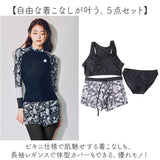 水着 ラッシュガード レギンス レディース 通販 上下セット 5点 レディースラッシュガード付き水着 セットアップ フィットネス水着 セパレート 長袖 体型カバー フードなし ジップアップ