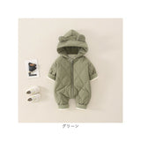 ベビー ジャンプスーツ 通販 カバーオール ベビー服 子供服 アウター ロンパース 長袖 フード付き ファスナー 前開き 中綿 防寒 あたたかい 雪遊び かわいい カワイイ 秋 冬 赤ちゃん