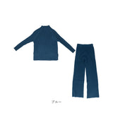 セットアップ ニット パンツ 通販 セーター 2点セット レディース 長袖 ロングパンツ ワイドパンツ ラウンドネック スリット入り 無地 ゆったり 着回し 秋 冬 かわいい おしゃれ