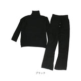 セットアップ ニット レディース 通販 上下セット 秋 冬 セーター ワイドパンツ ニットセーター リブニット サイドスリット 厚手 タートルネック プルオーバー カジュアル 長袖 ゆったり