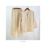 パジャマ ガーゼ レディース 長袖 通販 二重ガーゼパジャマ 綿100% コットン 上下セット 長ズボン 秋 冬 春 ルームウェア 部屋着 ダブルガーゼ ふんわり 柔らかい 前開き ボタン 襟なし